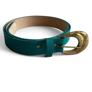 Vintage Turquoise/teal faux leather belt with gold buckle